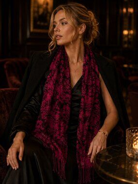Vintage Raspberry Floral Ombré Scarf Shawl — Romantic Boho Luxe Wrap